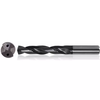 9.6 mm Dia. x 10 mm Shank x 47 mm Flute Length x 89 mm OAL, 3xD, TiAlCN, 2 Flute, Coolant Thru, h6, Cylindrical, Solid Carbide Drill Series/List #NG11 MU061125755