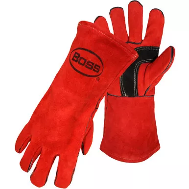 BOSS SPLIT LEATHER WELDER RED FULLY LINED - Size L, Red 1 Pair - Welders and Foundry Gloves 1JL0992K