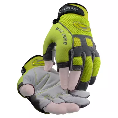 Caiman, Leather Palm,Open Fingers - Size 2XL, Hi-Vis Yellow, Hi Performance Glove, 1 Pair 2958-7