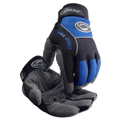 Caiman, Synthetic Leather Palm, Blue Mesh Back - Size 2XL, Blue, Hi Performance Glove, 1 Pair 2950-7