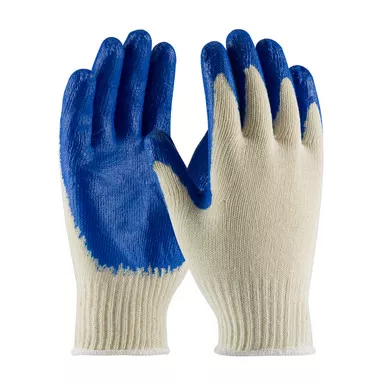Cotton/Polyester Seamless Knit, Blue Latex Smooth Grip, Reg Grade - Size M, Natural 1 Dozen - Latex Coated Seamless Knits 39-C122/M