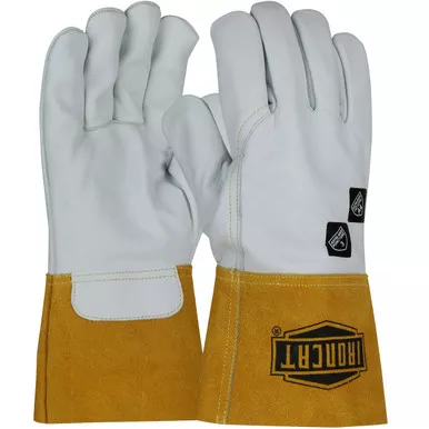 Ironcat Heavyweight Grain Cowhide, Mig Welding, 4" Cuff, A4 Liner - Size M, Natural, Hand Protect-Welding, 1 Dozen 6040/M