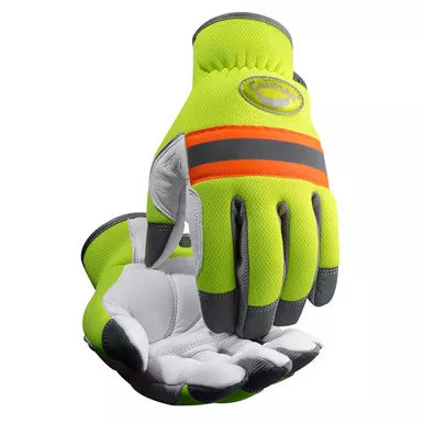 Leather Padded Palm, Hi-Vis Back, Slip-On Cuff - Size S, Hi-Vis Yellow, Hi Performance Glove, 1 Pair 2908-3