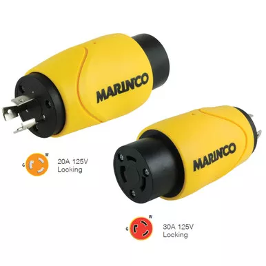 Marinco Straight Adapter 20Amp Locking Male to 30Amp Locking Female Connector - P/N S20-30