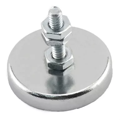 Neodymium Round Base Magnet with Bolt and Nuts - 1.425'' Dia. x 0.265'' Thk.¸ 48 lbs. pull RB45B3N-NEO