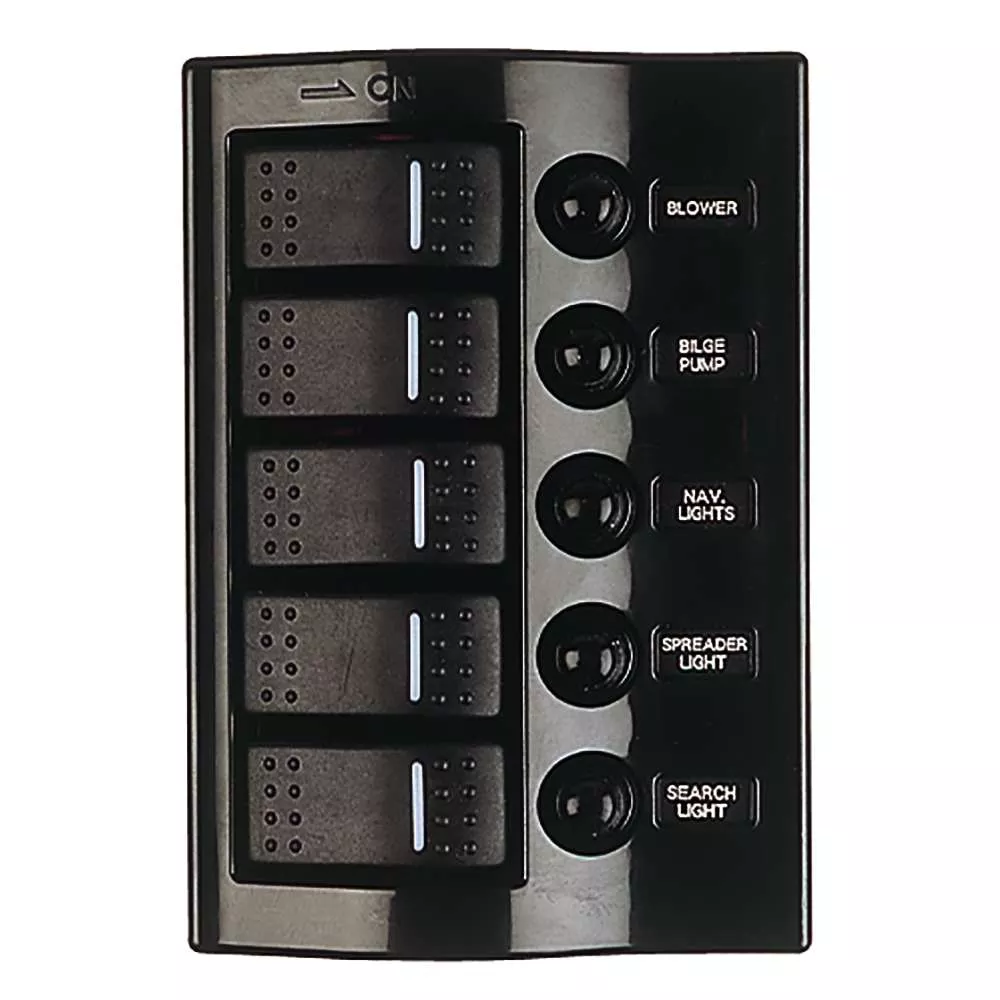 Sea-Dog Nylon Circuit Breaker Panel – 5 Circuit – Wave Style