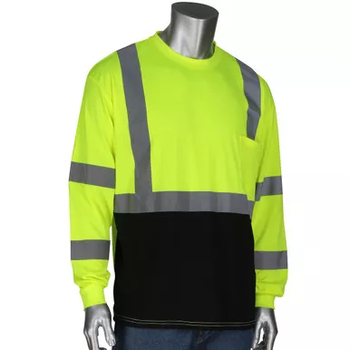 Type R Class 3 Black Bottom Long Sleeve T-Shirt, Upf 50, 1 Pocket - Size XL, Hi-Vis Yellow, Hi-Vis Apparel, 1 Unit 313-1390B-LY/XL