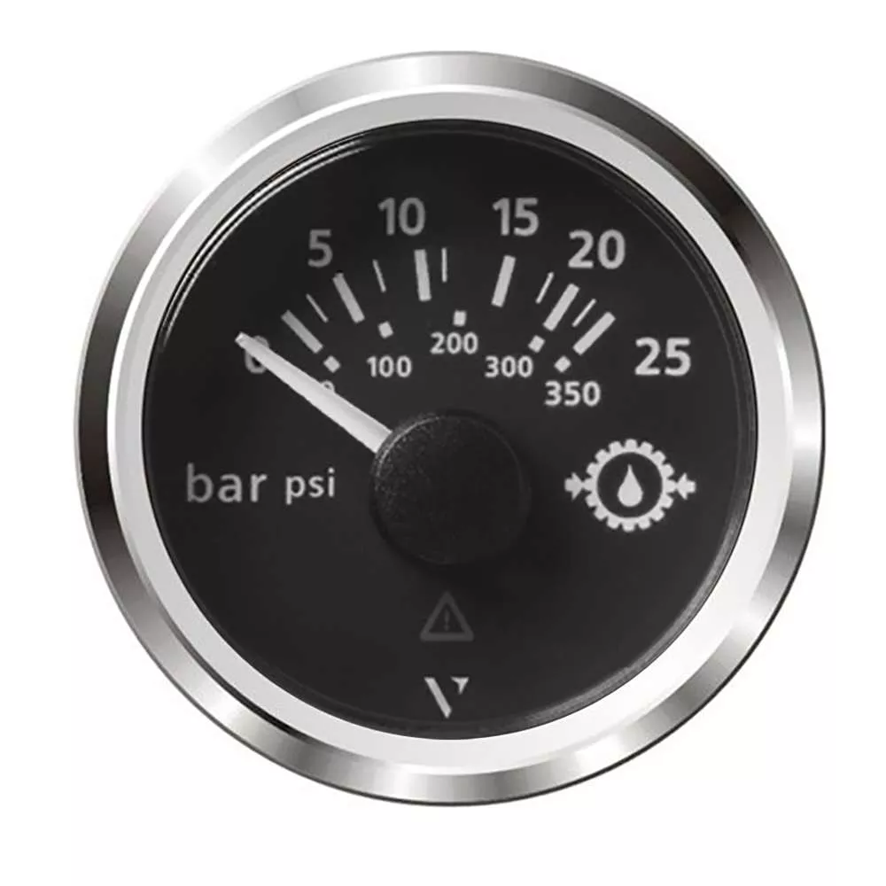 Veratron 52MM (2-1/16″) ViewLine Transmission Oil Pressure 25 Bar/350 PSI – Black Dial & Chrome Triangular Bezel