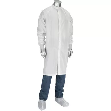 White Frock With Raglan Sleeve And Knit Cuff Snap Opening - Size M, White, Reusable Clothing, 1 Unit CFRC-74WH-M