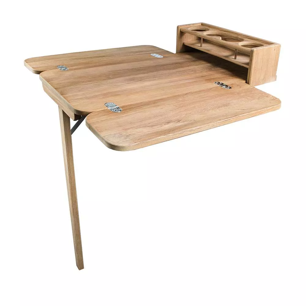 Whitecap Cockpit Table w/Folding Leaves & 4 Cupholders – Teak