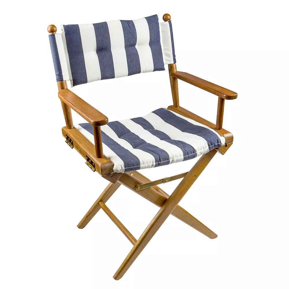 Whitecap Director's Chair w/Navy & White Cushion – Teak